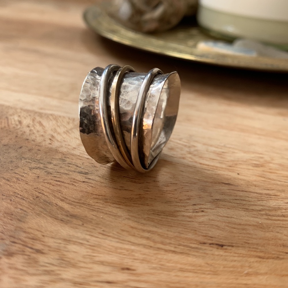 Hammered Silver Multi-Band Statement Ring - Silver